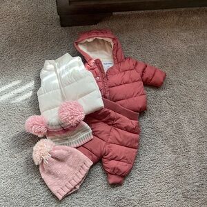Old Navy Pink and White Baby Snowsuit Set